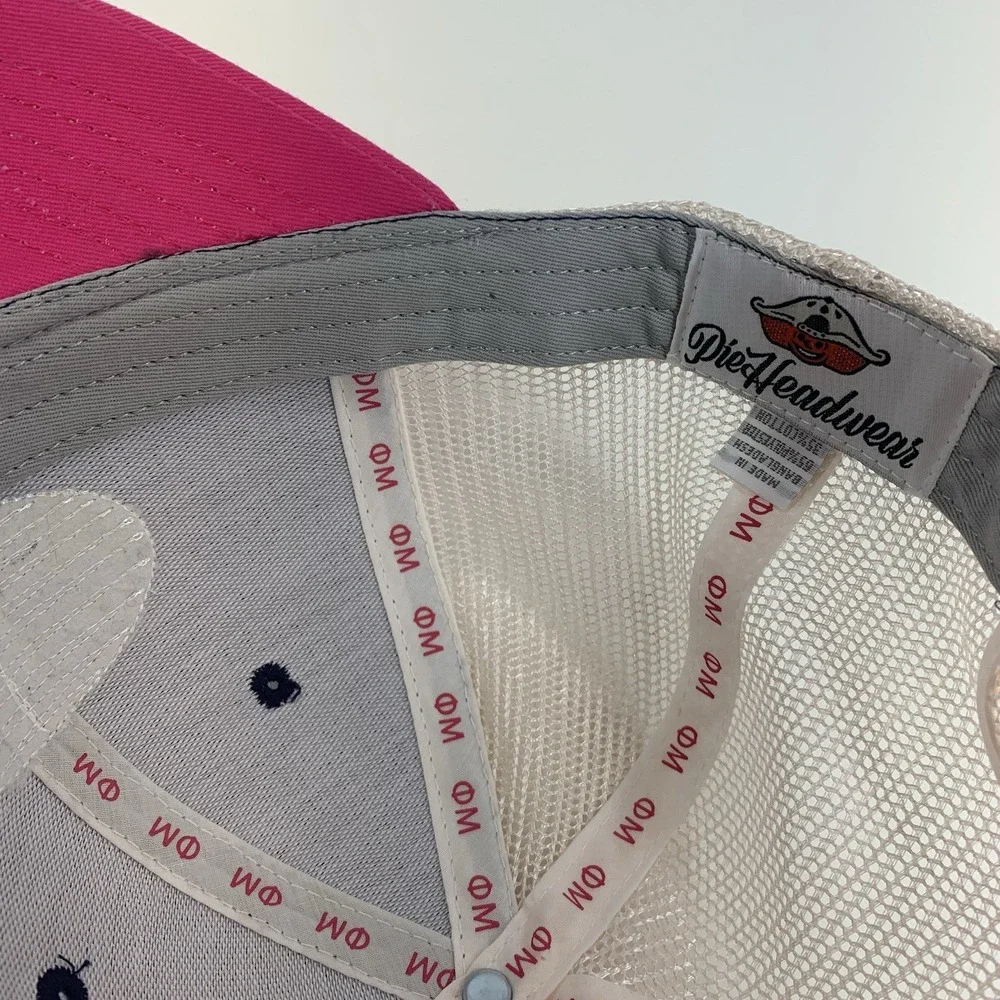 Phi Mu Hat ΦM Pink Blue Cream Mesh Adjustable Snap OSFM Pie Headwear Trucker Cap